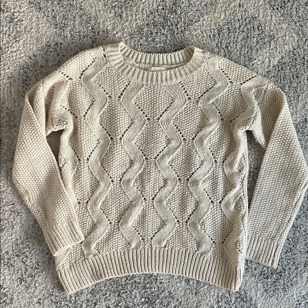 H&M Cream Off White Knit Oversized Crewneck Sweater Size XS